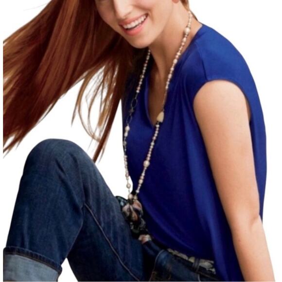 2/$30 Cabi Notch Tee Electric Sapphire Blue Cap Short Sleeve Rayon #5563 Size M - Picture 1 of 13